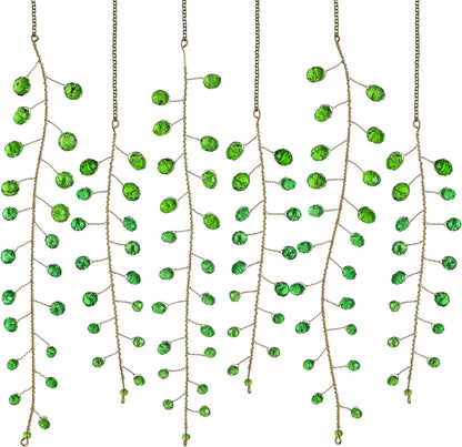 H&D HYALINE & DORA 6 Pcs Crystal Beaded Suncatchers Artificial Green Plants Hanging Wind Chime with Chain for Window Indoor Outdoor Potted Plants Decorations Plant Lover Gift