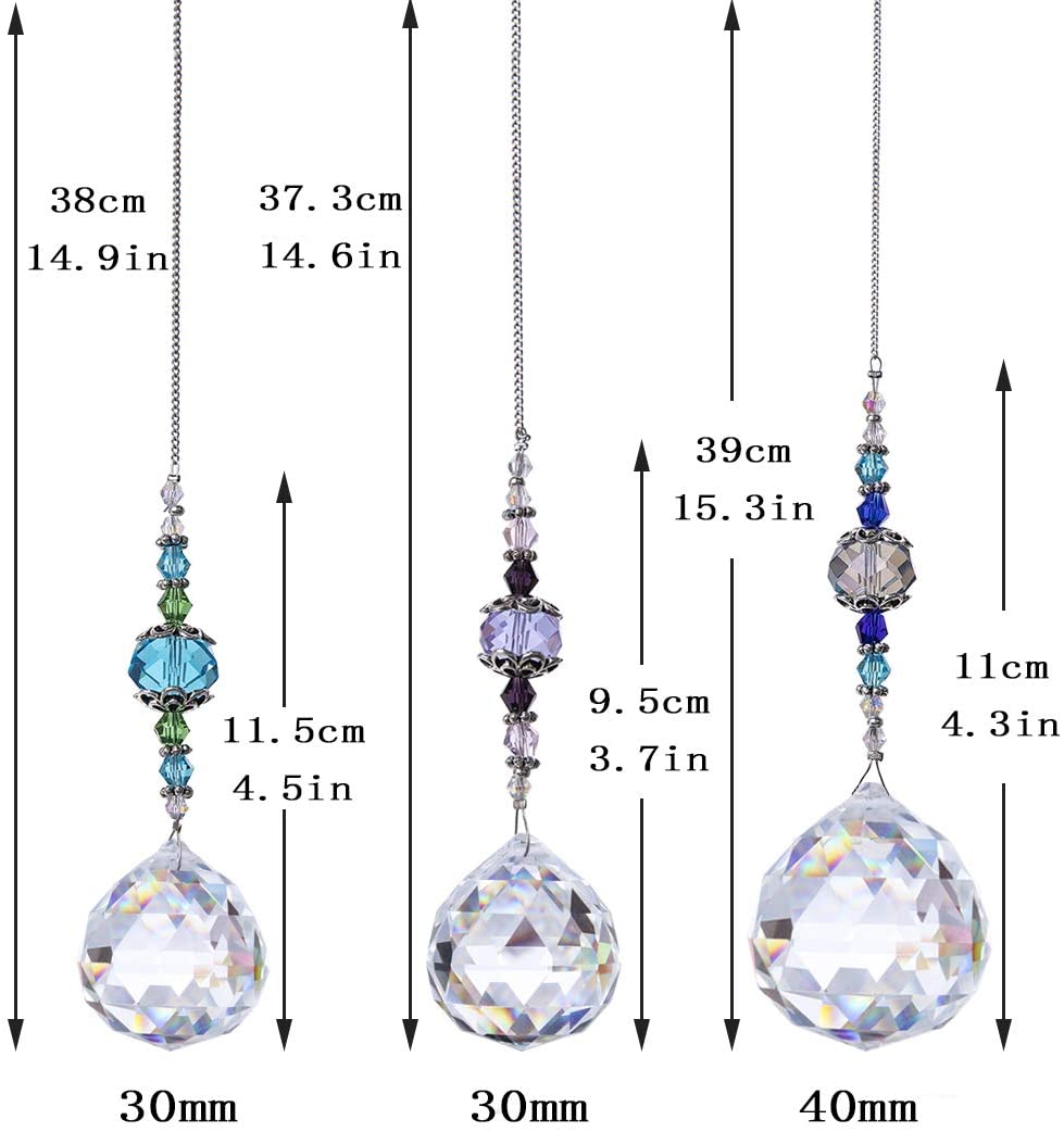 H&D HYALINE & DORA Clear Crystal Prism Ball Rainbow Maker Window Prisms Suncatcher,Pack of 3
