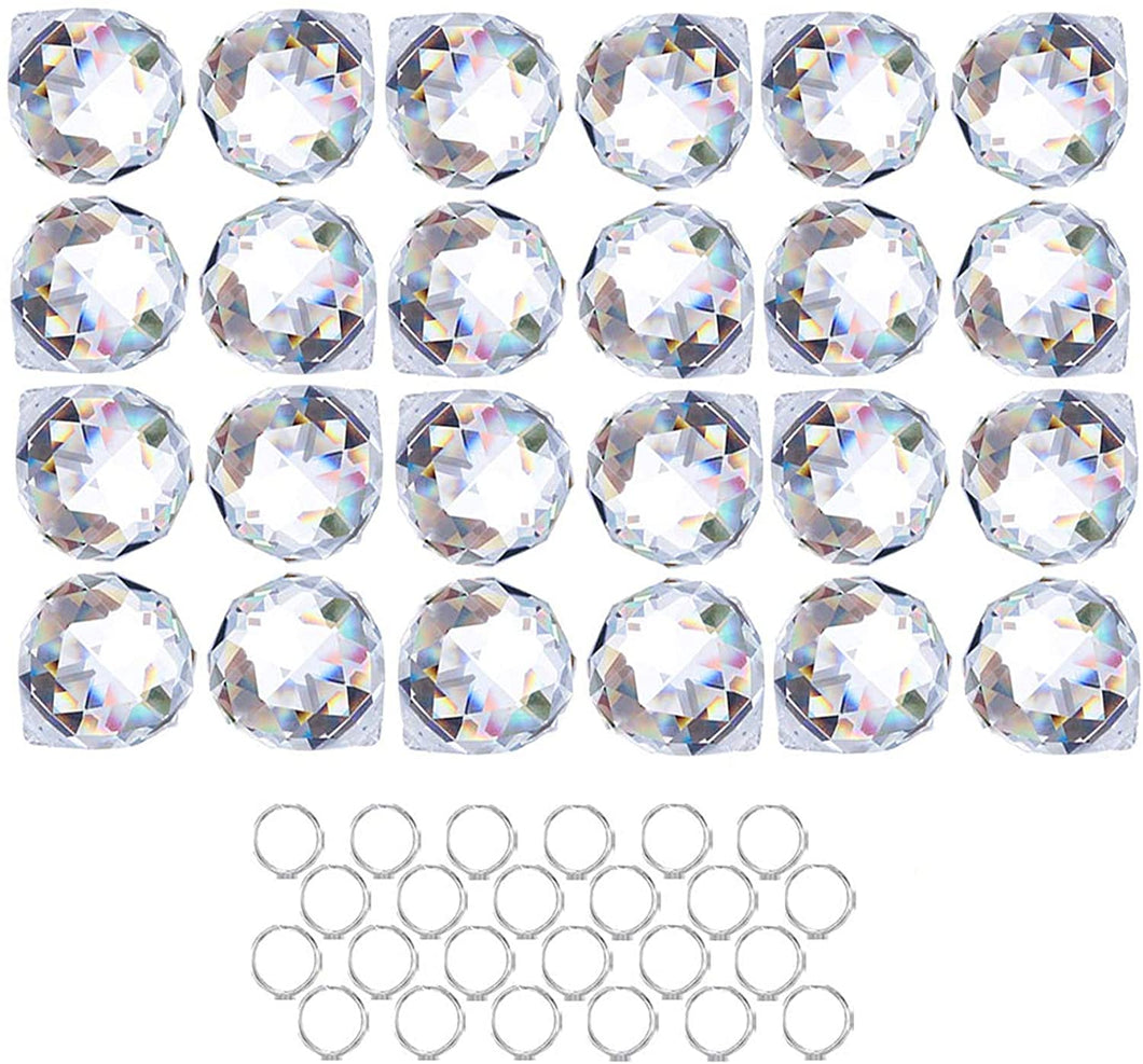 H&D 24pcs Clear Crystal Ball Prism Suncatcher Rainbow Pendants Maker, Hanging Crystals Prisms for Windows,20mm