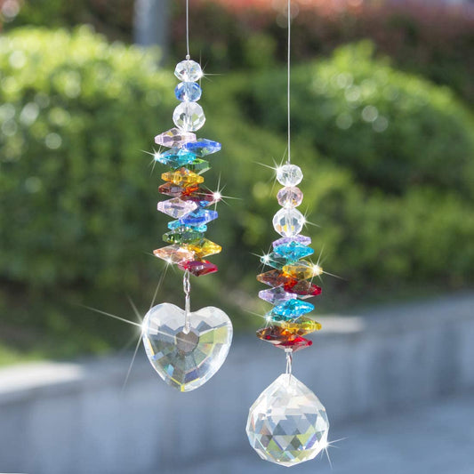 H&D HYALINE & DORA Hanging Crystal Suncatcher with Heart Prism Pendant and Crystal Prism Ball,Pack of 2