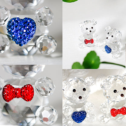 H&D HYALINE & DORA Crystal Animal Figurines Collectible Glass Couple Bears Ornament Miniature