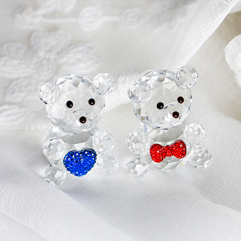 H&D HYALINE & DORA Crystal Animal Figurines Collectible Glass Couple Bears Ornament Miniature