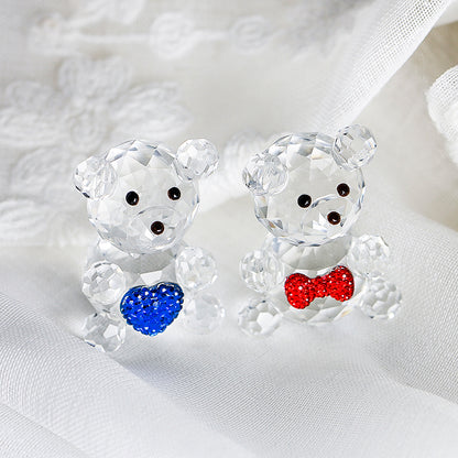 H&D HYALINE & DORA Crystal Animal Figurines Collectible Glass Couple Bears Ornament Miniature