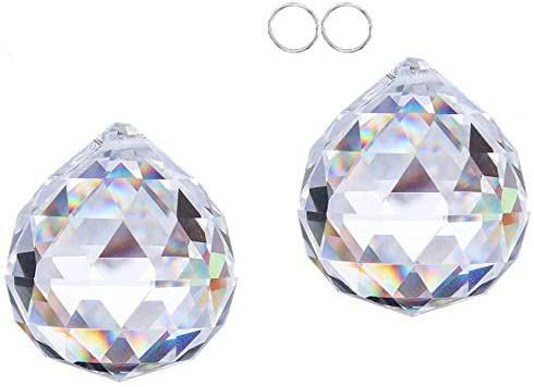 H&D Clear Crystal Ball Prism Suncatcher Rainbow Pendants Maker, Hanging Crystals Prisms for Windows(50mm/2in 2pack)