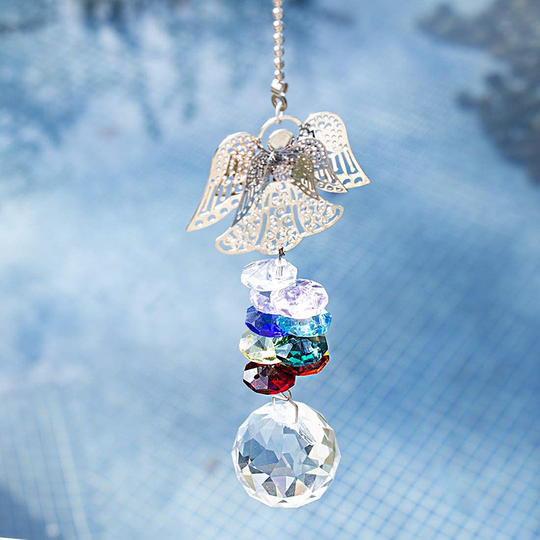 H&D HYALINE & DORA Hanging Crystal Guardian Angel Suncatcher Car Charm for Rear View Mirror
