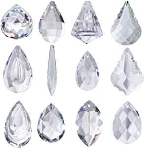 H&D HYALINE & DORA Pack of 12 Clear Crystal Chandelier Lamp Lighting Drops Pendants Balls Prisms Hanging Glass Prisms Parts Suncatcher Home/House Decor