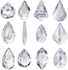 Pack of 12 Clear Crystal Chandelier Lamp Lighting Drops Pendants Balls Prisms Hanging Glass Prisms Parts Suncatcher Home/House Decor