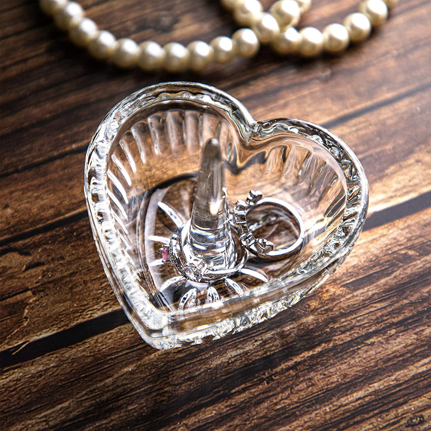 H&D HYALINE & DORA Crystal Heart Shaped Ring Holder Jewelry Display Collectibles Dish