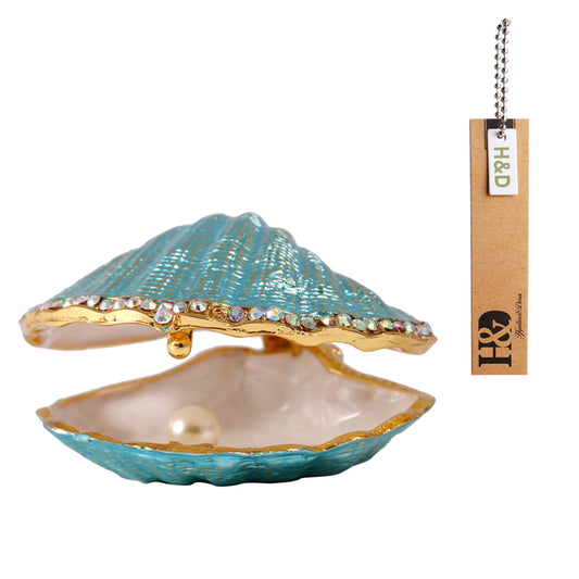 H&D HYALINE & DORA Hand-painted Metal Glass Trinket Box Ring Holder Small Seashell Figurine Collectible Table Centerpiece