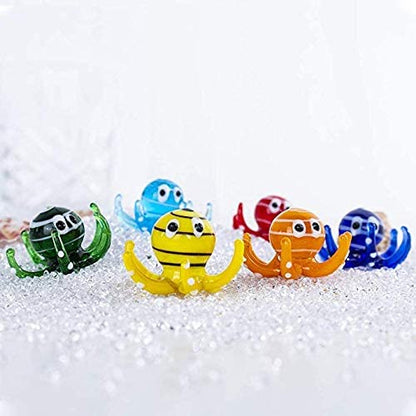 H&D HYALINE & DORA Multicolor Octopus Art Glass Blown Mini Sea Animal Figurine,Set of 6