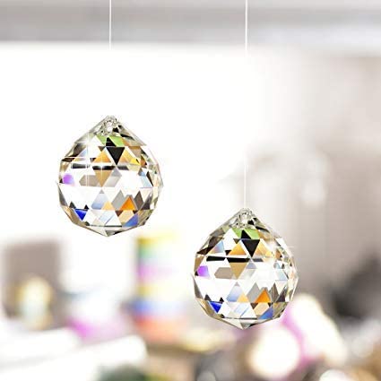 H&D Clear Crystal Ball Prism Suncatcher Rainbow Pendants Maker, Hanging Crystals Prisms for Windows(50mm/2in 2pack)