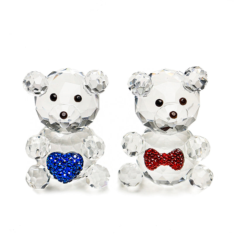 H&D HYALINE & DORA Crystal Animal Figurines Collectible Glass Couple Bears Ornament Miniature