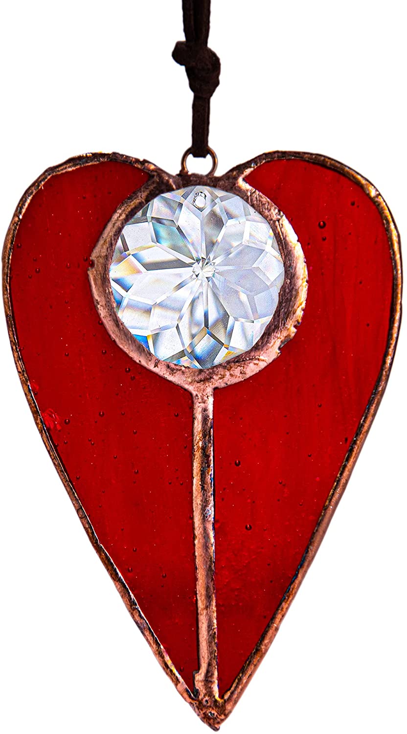 H&D HYALINE & DORA Heart Stained Glass Crystal Suncatcher Art Glass Window Hangings