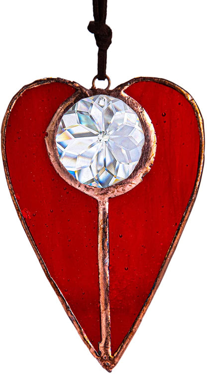 H&D HYALINE & DORA Heart Stained Glass Crystal Suncatcher Art Glass Window Hangings