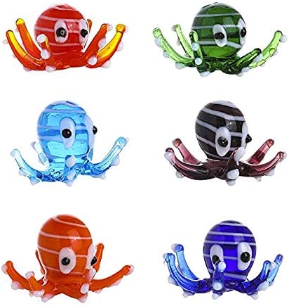 H&D HYALINE & DORA Multicolor Octopus Art Glass Blown Mini Sea Animal Figurine,Set of 6