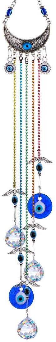 20inch Blue Evil Eye Hanging Crystals Suncatcher Ornament with Chakra Energy Crystal Ball Prism Pendant Rainbow Maker for Home Decor Protection