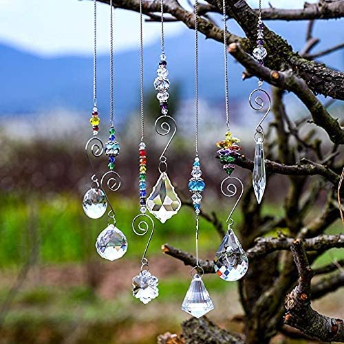Set 7 Crystal Rainbow Suncatcher Glass Bead Chain Fengshui Hanging Pendant for Window Garden Party