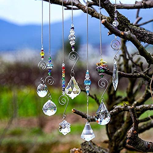 H&D HYALINE & DORA Set 7 Crystal Rainbow Suncatcher Glass Bead Chain Fengshui Hanging Pendant for Window Garden Party