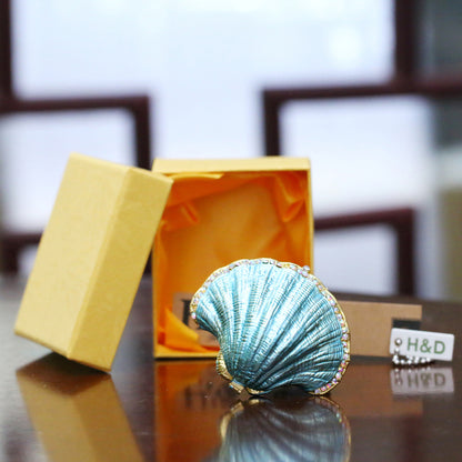 H&D HYALINE & DORA Hand-painted Metal Glass Trinket Box Ring Holder Small Seashell Figurine Collectible Table Centerpiece