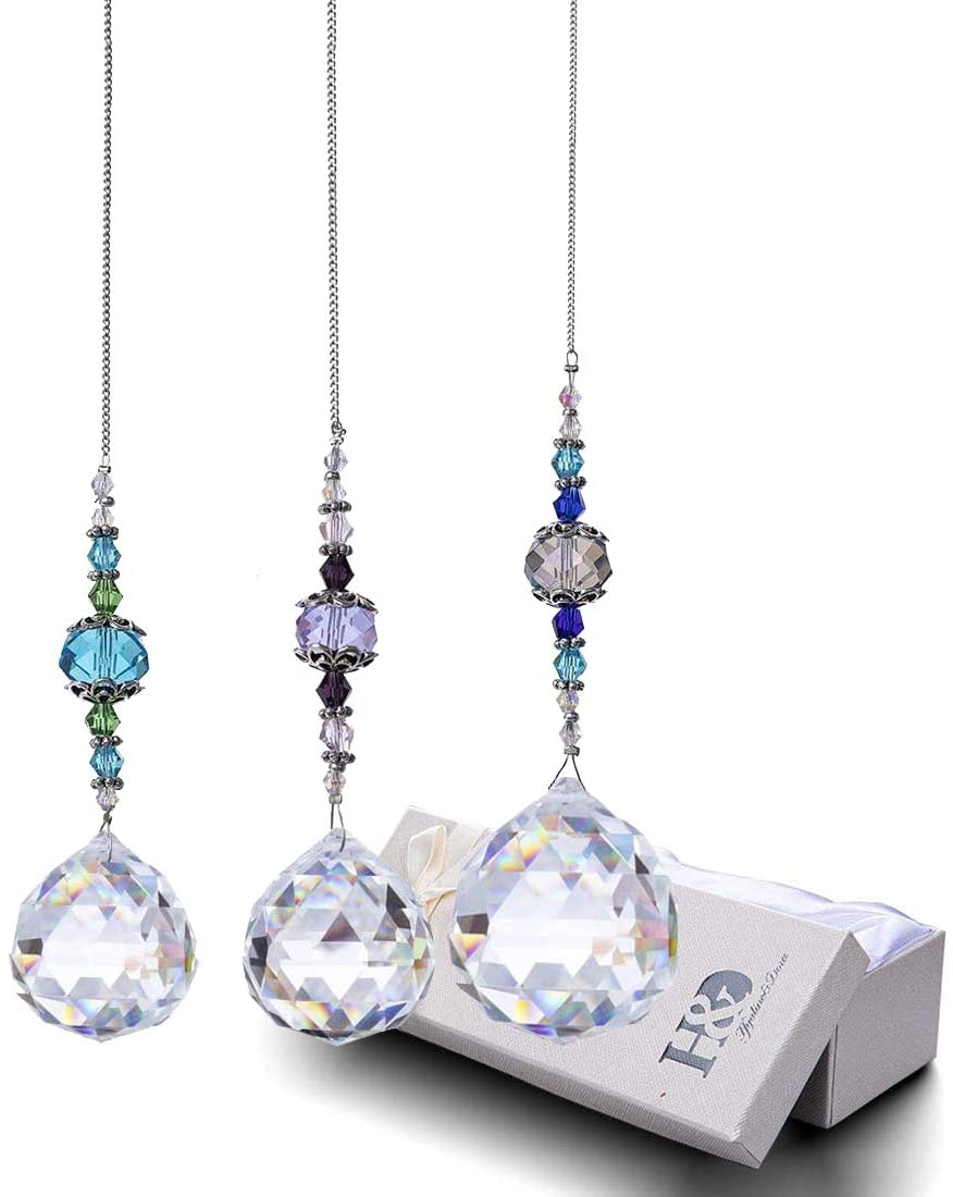 H&D HYALINE & DORA Clear Crystal Prism Ball Rainbow Maker Window Prisms Suncatcher,Pack of 3