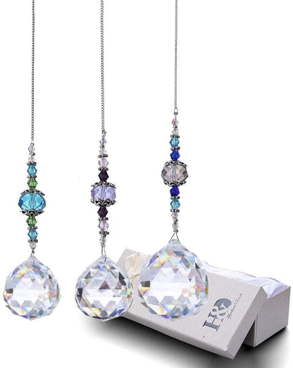 H&D HYALINE & DORA Clear Crystal Prism Ball Rainbow Maker Window Prisms Suncatcher,Pack of 3