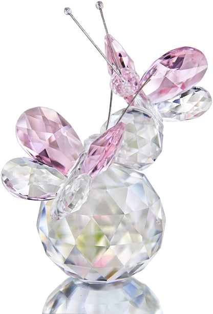 H&D HYALINE & DORA Pink Double Crystal Butterfly Collectible Gift, Handmade Art Glass Animal Figurine