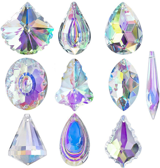 H&D HYALINE & DORA 10pcs AB Coating Crystal Prisms Suncatcher Chandelier Lamp Lighting Drops Pendants Hanging Glass Parts Suncatcher Home Car Decor