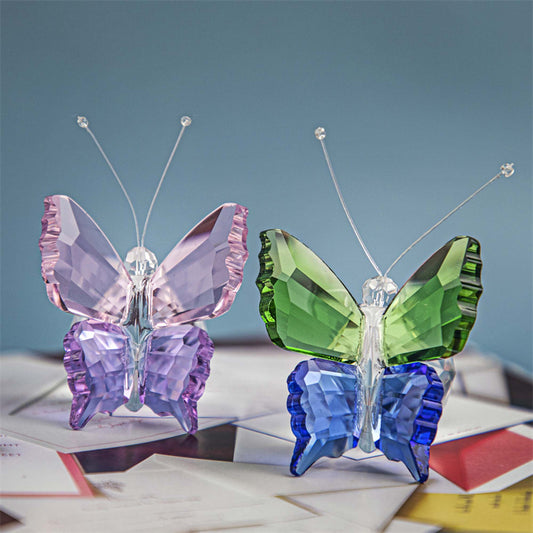 H&D HYALINE & DORA 2pcs Handmade K9 Crystal Flying Butterfly with Ball Base Glass Animal Figurines Cute Craft Wedding Gifts for Guests Home Decoration Accessories