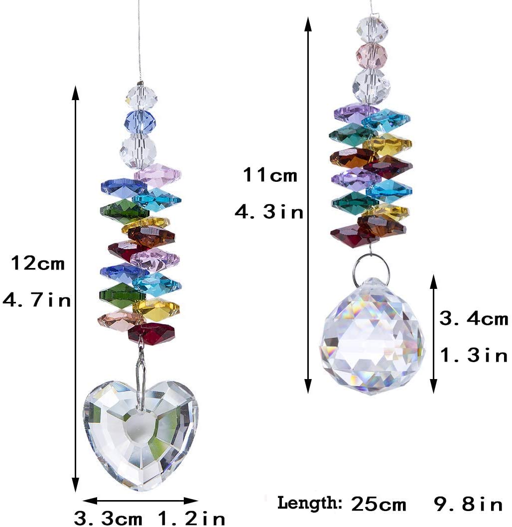 H&D HYALINE & DORA Hanging Crystal Suncatcher with Heart Prism Pendant and Crystal Prism Ball,Pack of 2
