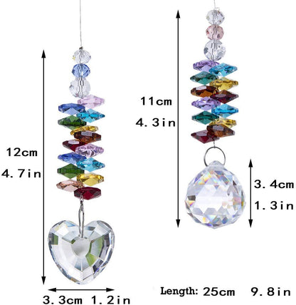 H&D HYALINE & DORA Hanging Crystal Suncatcher with Heart Prism Pendant and Crystal Prism Ball,Pack of 2