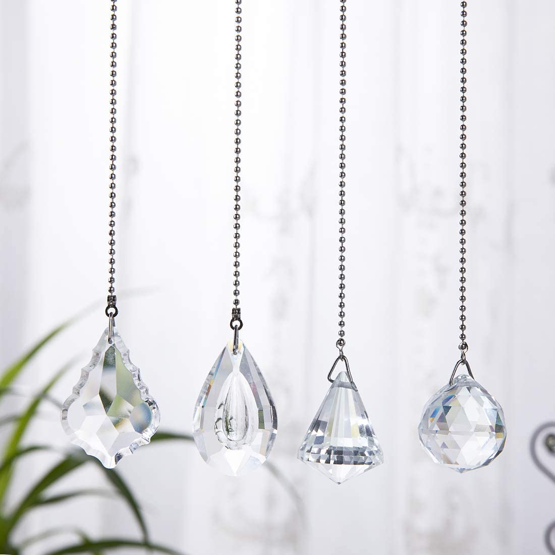 4pcs Clear Crystal Pull Chain Extension With Connector, Ceiling Light Fan  Chain