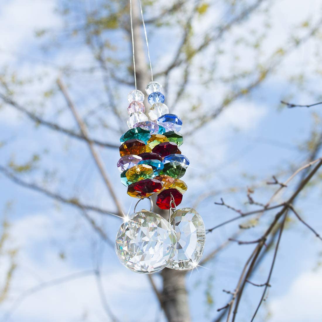 H&D HYALINE & DORA Hanging Crystal Suncatcher with Heart Prism Pendant and Crystal Prism Ball,Pack of 2