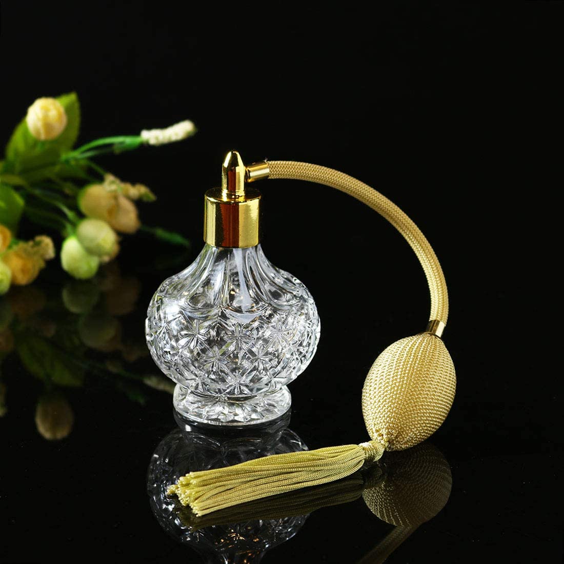 H&D HYALINE & DORA Charming Clear Checked Carved Glass Empty Refillable Perfume Bottle with Spray Atomizer