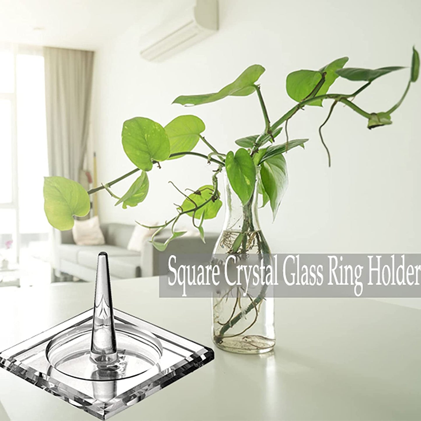 H&D HYALINE & DORA Square Crystal Glass Ring Holder for Jewelry