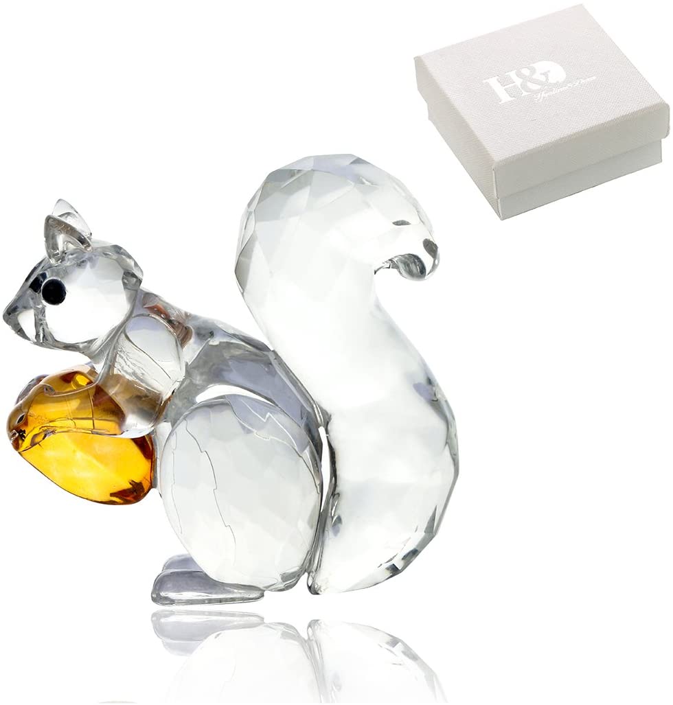H&D HYALINE & DORA Crystal Animals Squirrel Collectible Figurine Paperweight Table Centerpiece Ornament