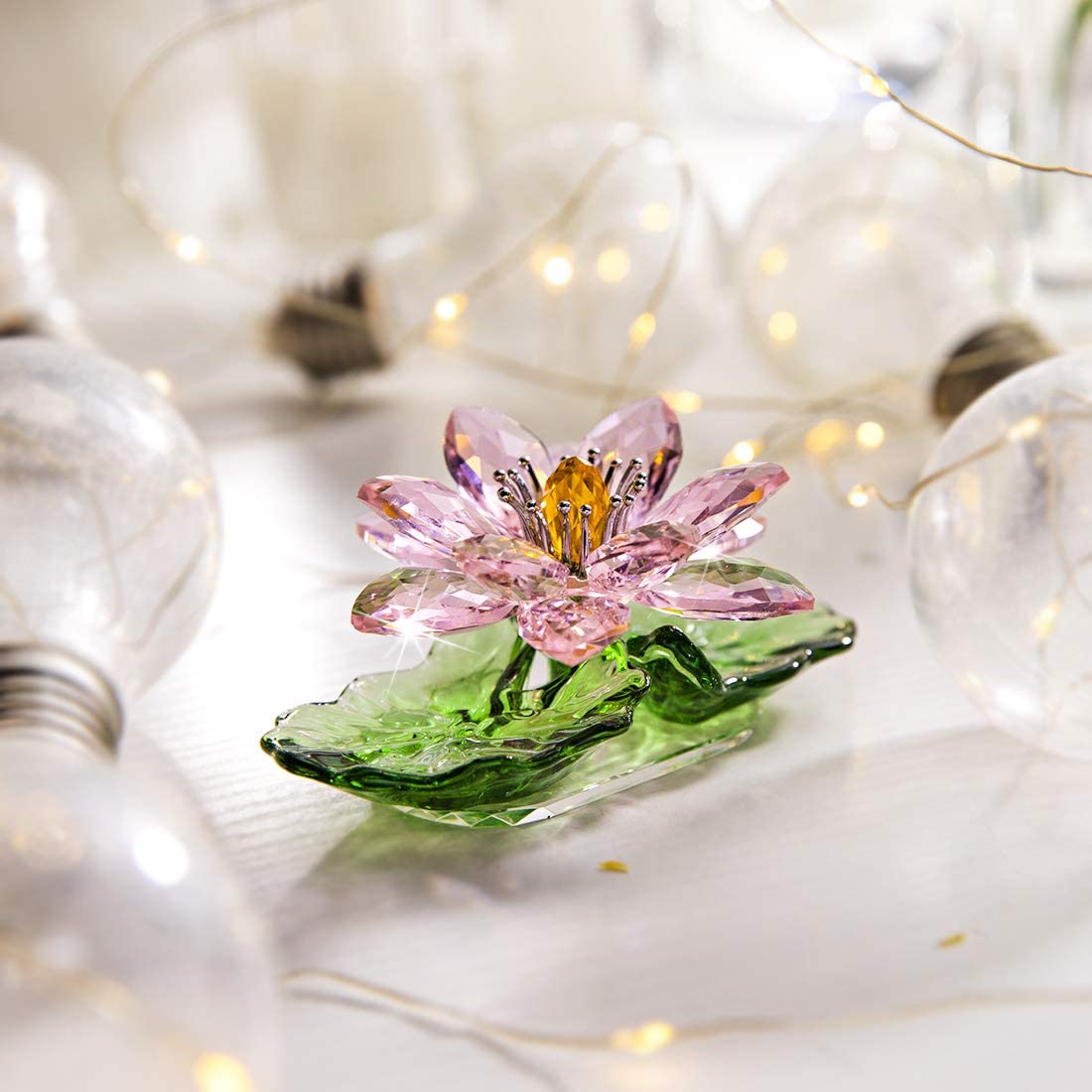 H&D HYALINE & DORA Pink Sparkle Crystal Reflection Crystal Lotus Flower