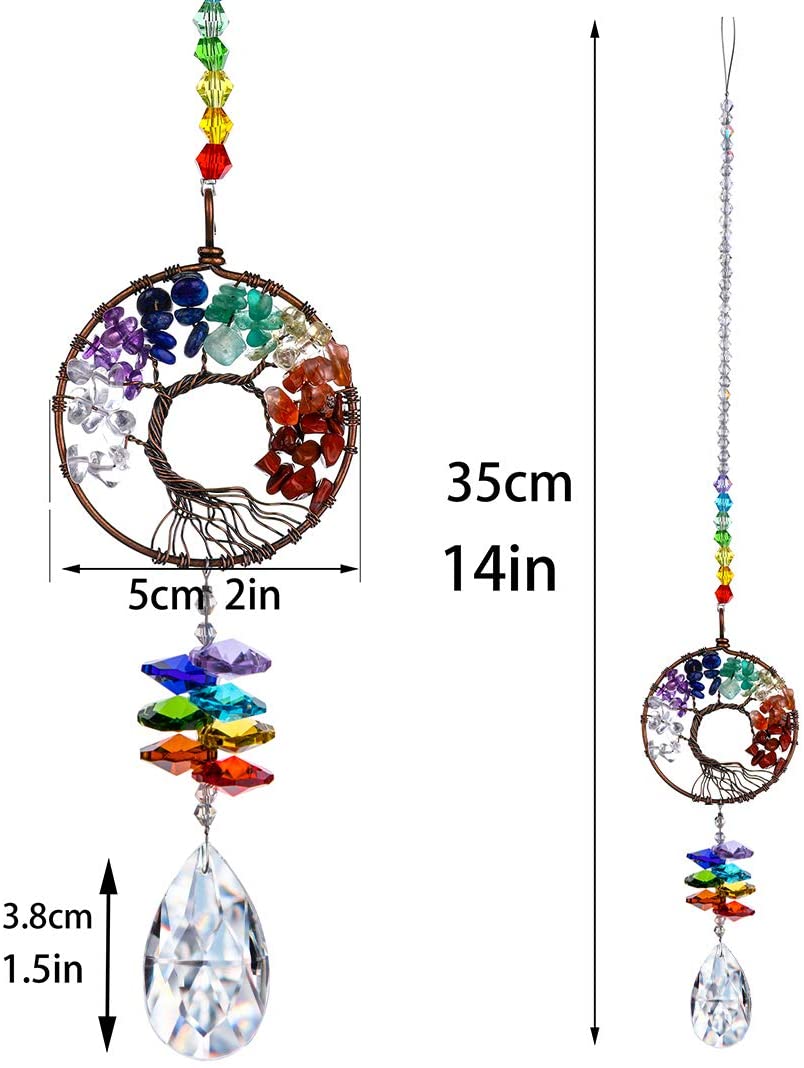Sun Catcher Crystal Tree of Life Rainbow Maker Drops Hang Decor for Window