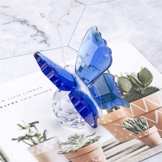 H&D HYALINE & DORA Crystal Flying Butterfly with Crystal Ball Base Figurine Animal Collectible (Blue)