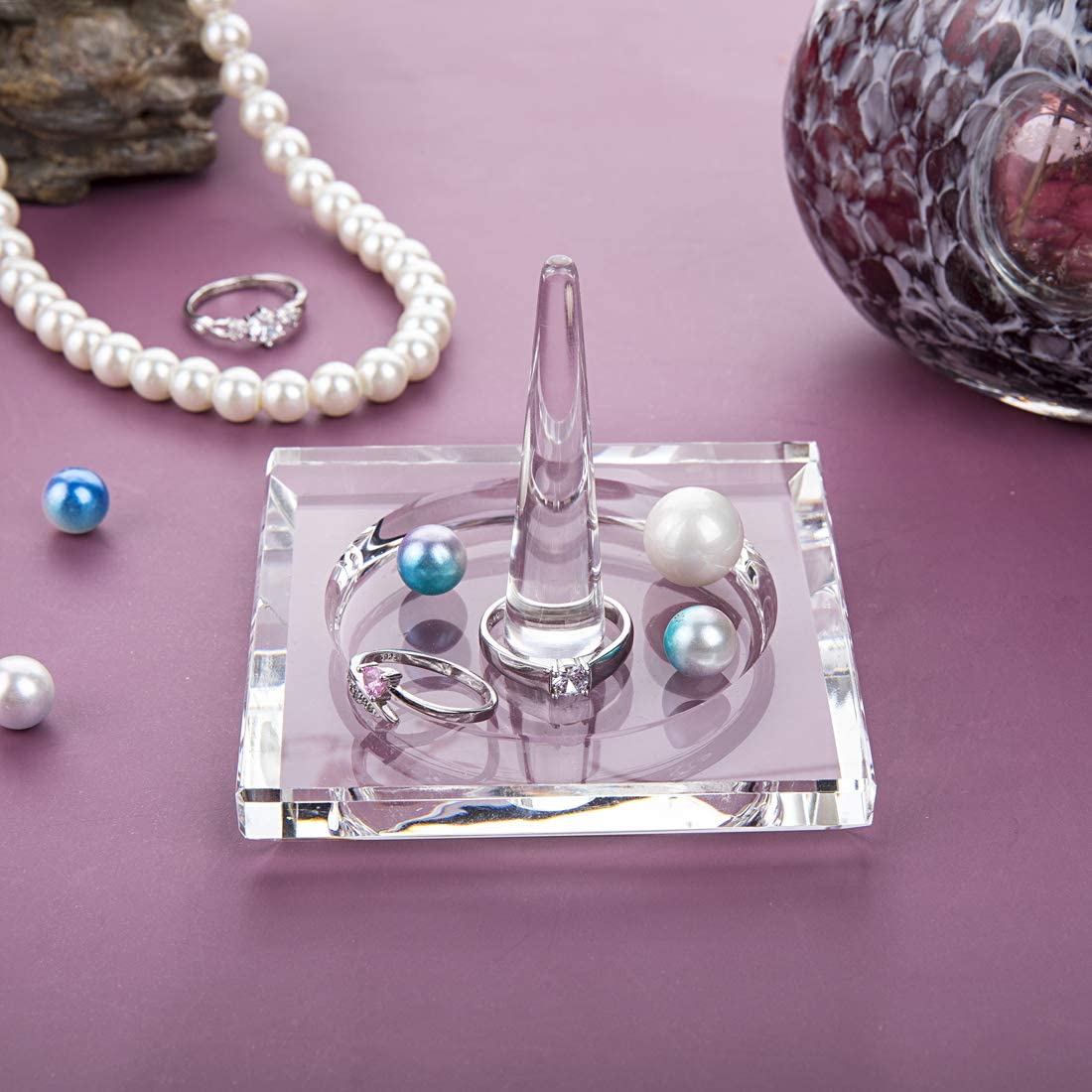 H&D HYALINE & DORA Square Crystal Glass Ring Holder for Jewelry