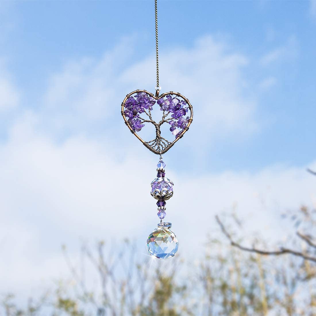 H&D HYALINE & DORA Sun Catcher Crystal Tree of Life Rainbow Maker Drops Hang for Window, Home Decor, Car Charms Holiday Decorations Christmas Gift,Blue