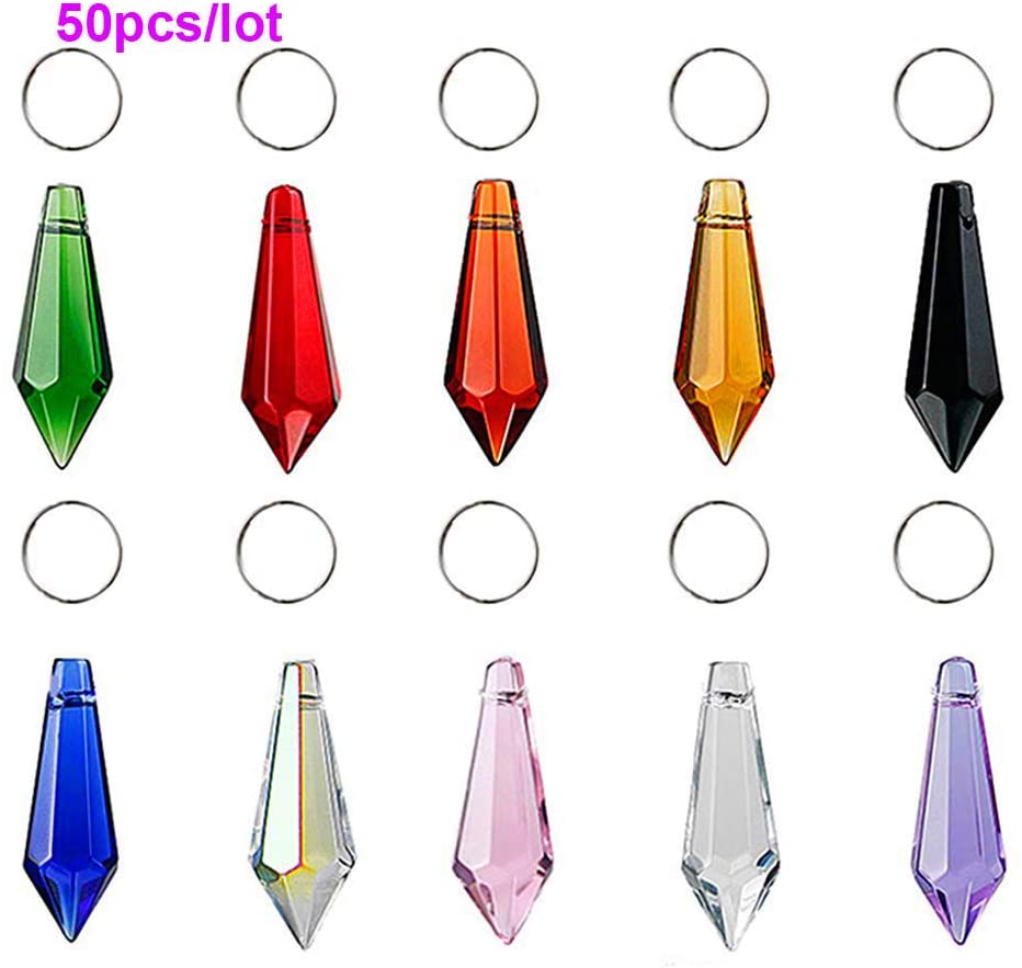 H&D HYALINE & DORA 50pcs 38mm Crystal Icicle Pendant Chandelier Prisms Drops Lamp Candle Holders Curtain DIY Parts