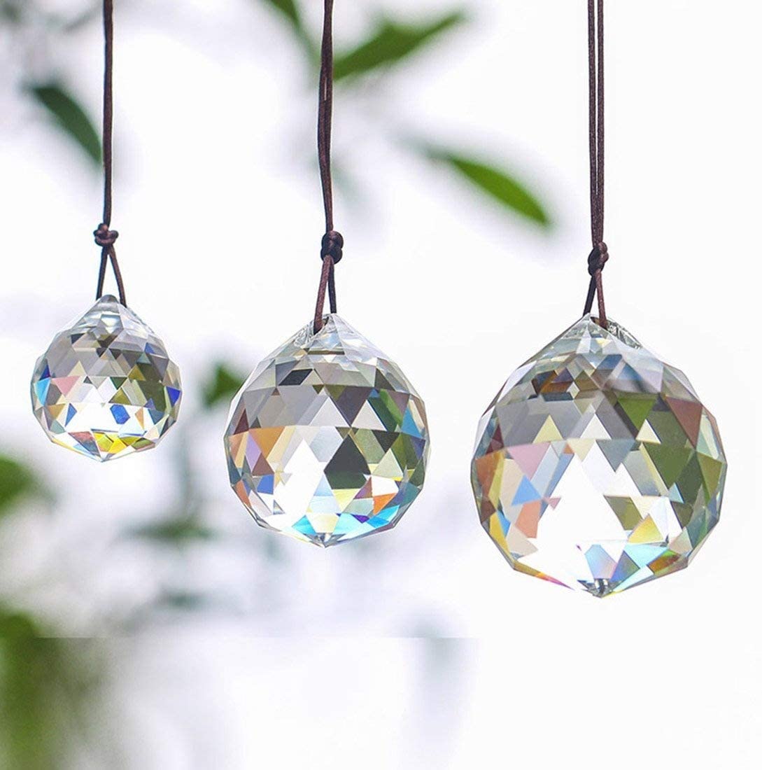 30/40/50mm Faceted Crystal Ball Chandelier Prisms Ceiling Lamp Lighting Hanging Drop Pendants 3pcs