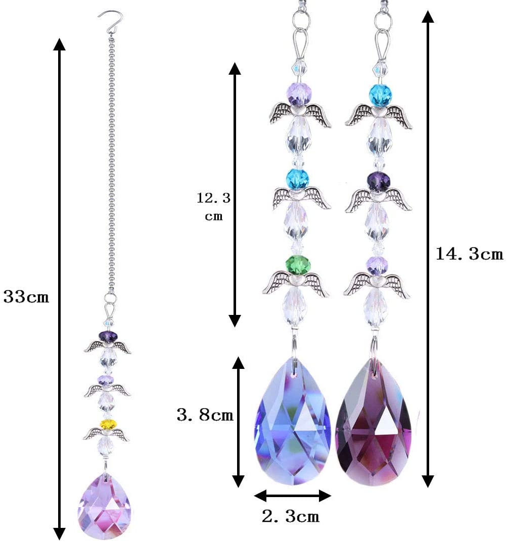 Hanging Crystal Suncatcher Angel Pendant Faceted Grid Prism Decor Rainbow Ornament
