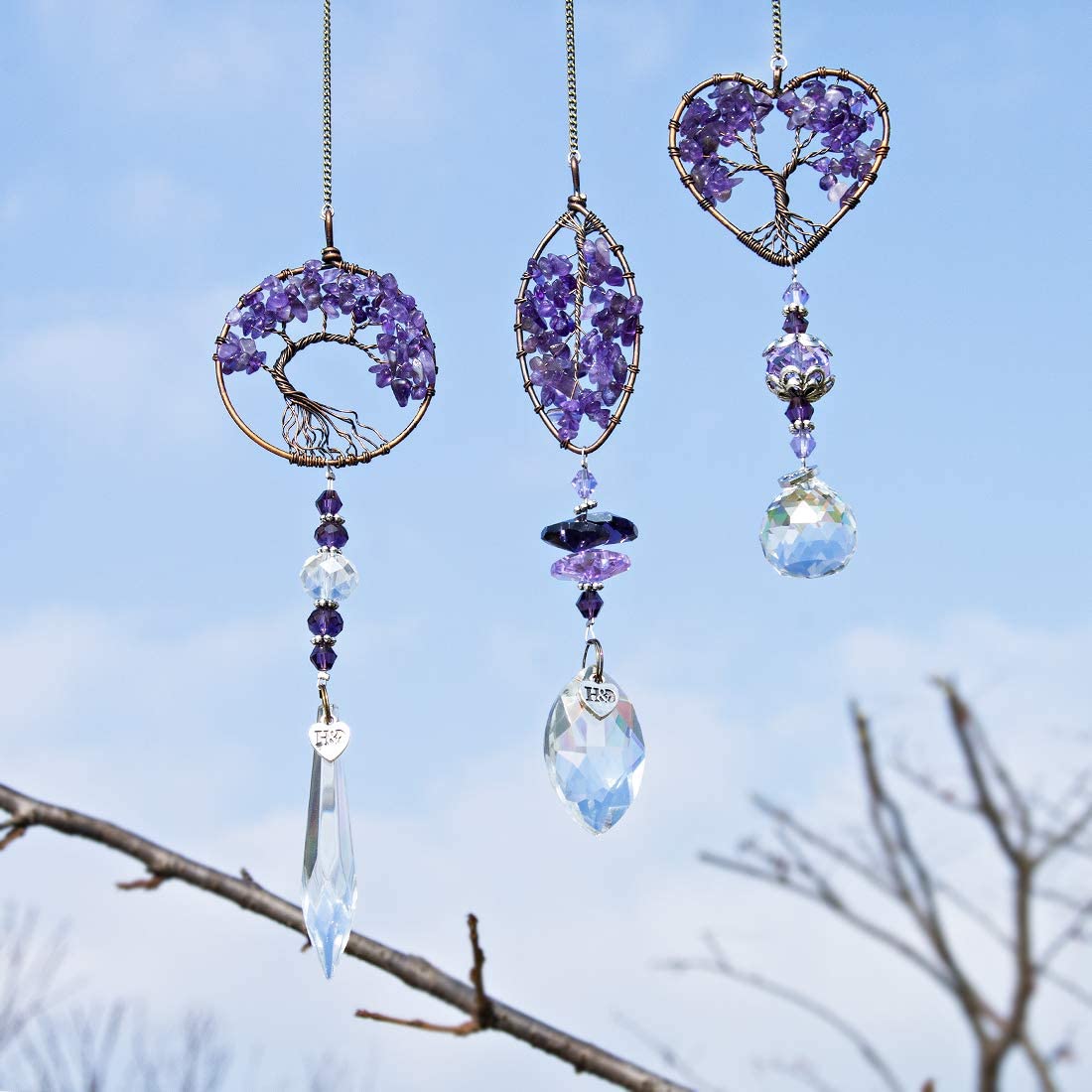 Set 3 Fantasy Purple Tree of Life Hanging Crystal Pendant Decor for Window,Car, Wedding,Party
