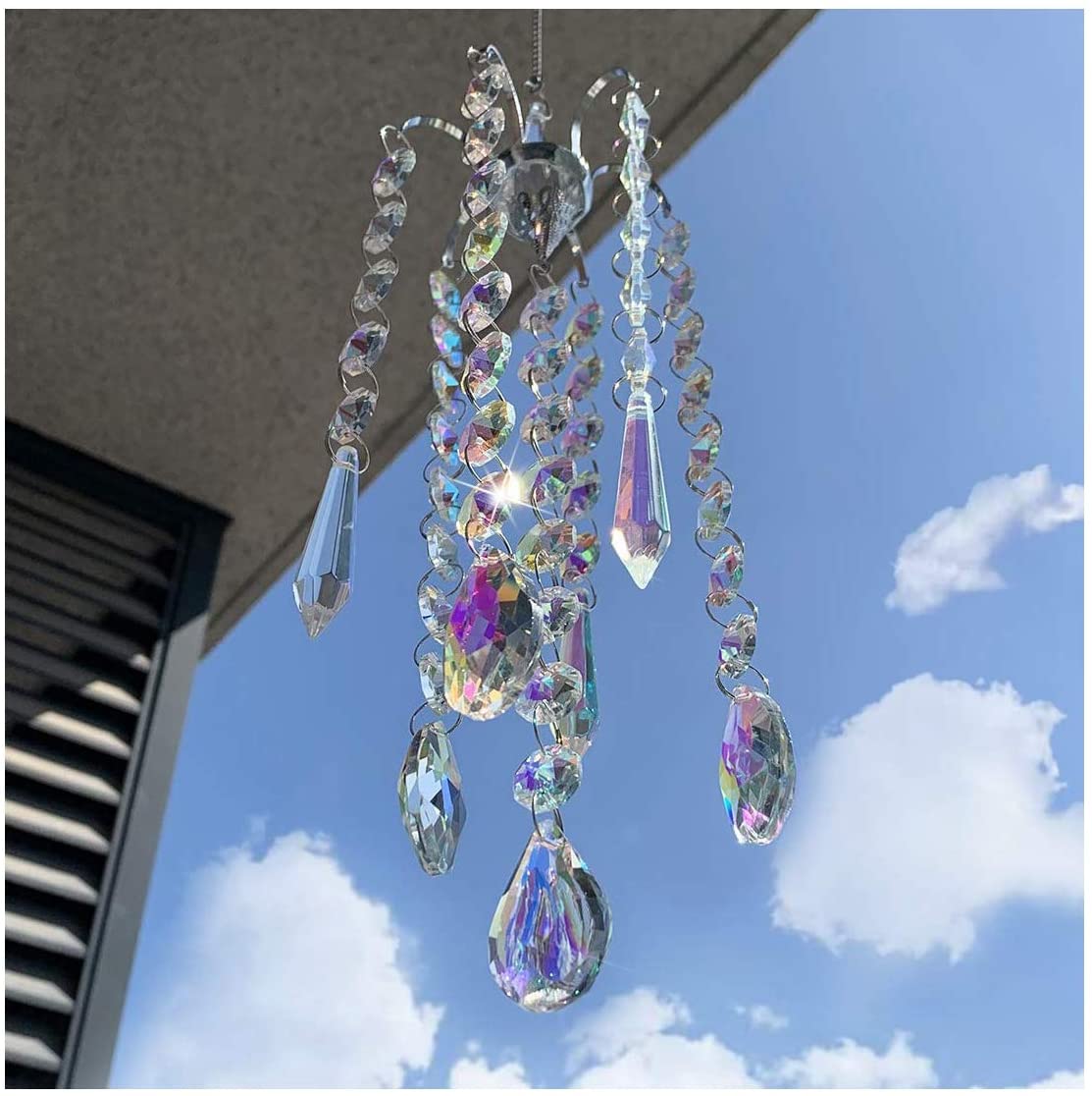 Chandelier Wind Chimes AB Coating Crystal Prisms Hanging Suncatcher Pendant Home Decor Gifts