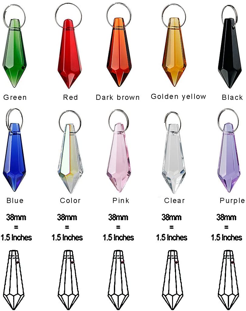 H&D HYALINE & DORA 50pcs 38mm Crystal Icicle Pendant Chandelier Prisms Drops Lamp Candle Holders Curtain DIY Parts