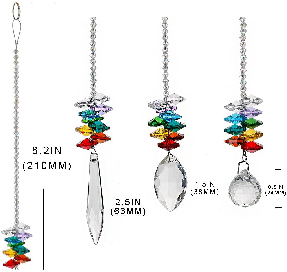 Chandelier Crystals Prisms Rainbow Octagon Chakra Suncatcher, Set of 3