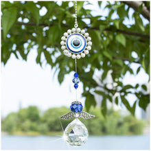 Load image into Gallery viewer, Crystal Angel Suncatcher with Feng Shui Turkish Blue Evil Eye Protection and Good Luck Gift
