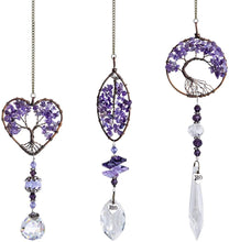 Load image into Gallery viewer, Set 3 Fantasy Purple Tree of Life Hanging Crystal Pendant Decor for Window,Car, Wedding,Party
