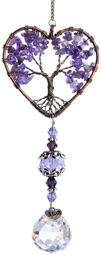H&D HYALINE & DORA Sun Catcher Crystal Tree of Life Rainbow Maker Drops Hang for Window, Home Decor, Car Charms Holiday Decorations Christmas Gift,Blue